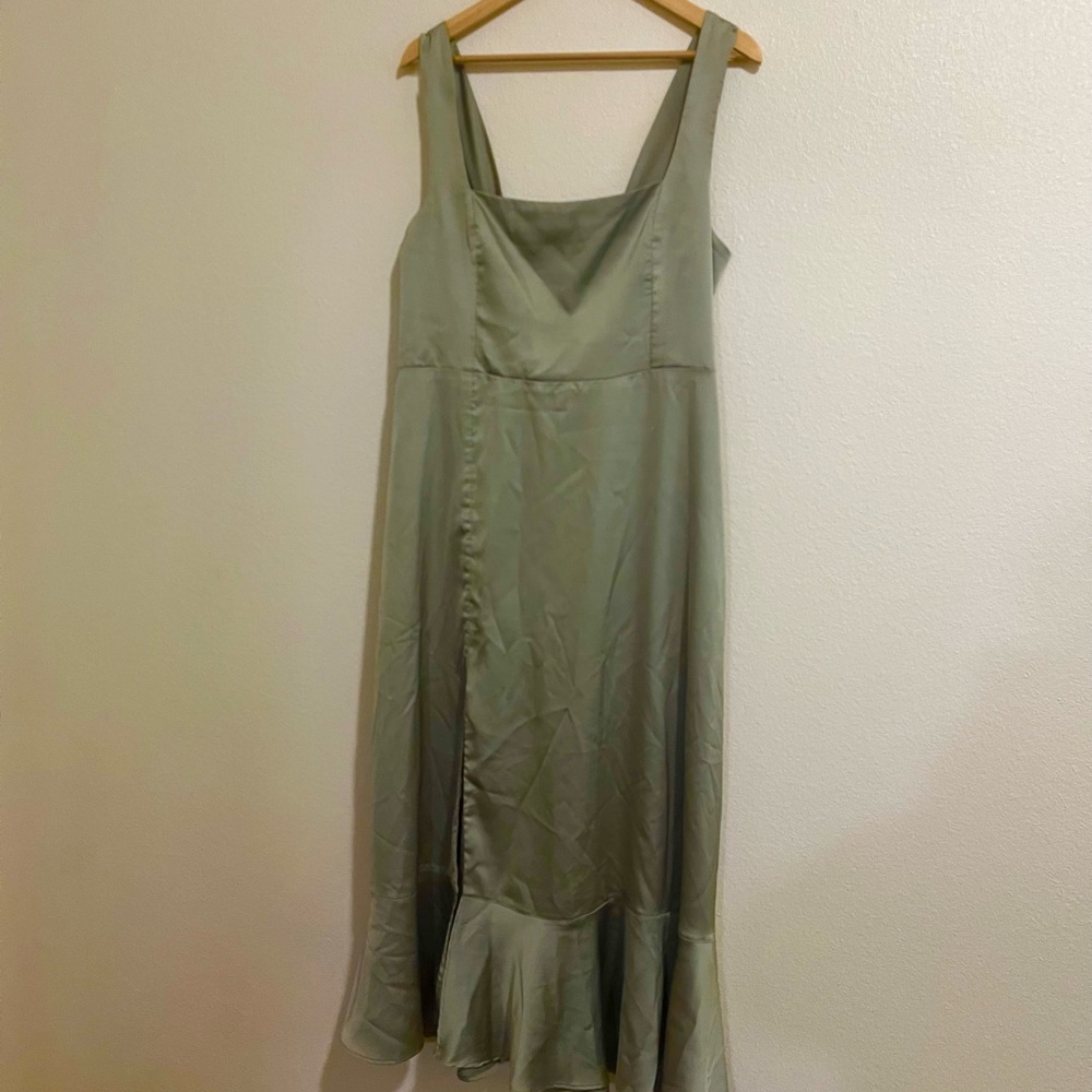 Sage Satin Midi Dress
